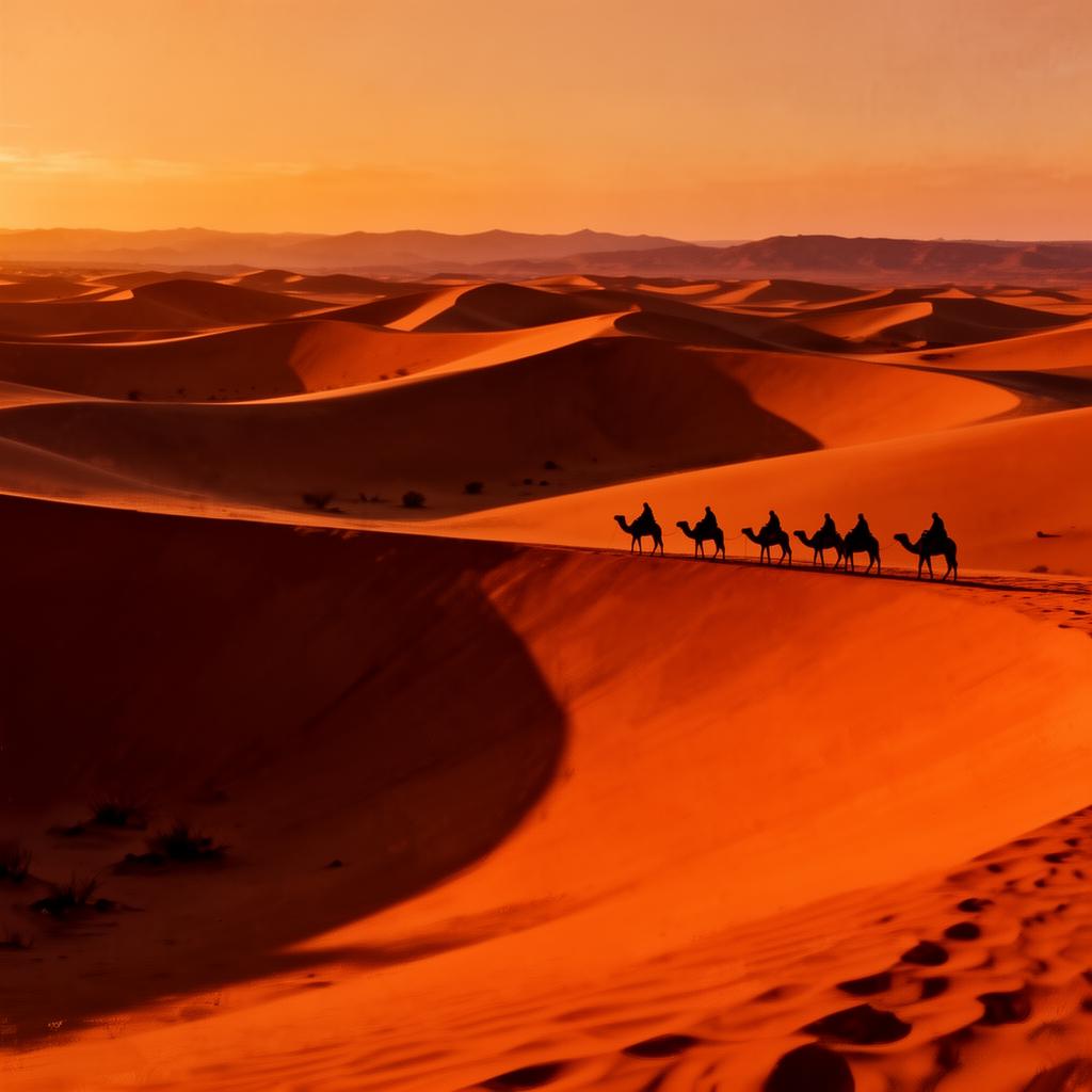 Golden Sahara dunes beneath an open sky